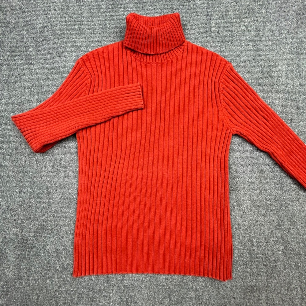 Old Navy Turtleneck Sweater Mens M Orange Red Ribbed Knit Cotton Vintage Y2K